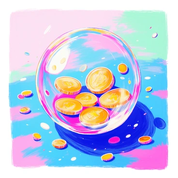 A giant transparent bubble floats in the center of the scene. Inside the bubble, several shiny bitcoins are visible, reflecting light and showcasing their golden color. The bubble itself has a smooth surface with subtle highlights, creating a sense of depth. The background includes a soft gradient that transitions from light blue to light green, enhancing the focus on the bubble and the bitcoins within. The scene conveys a sense of containment and intrigue, emphasizing the contrast between the freedom of the open space around the bubble and the confinement of the bitcoins inside.