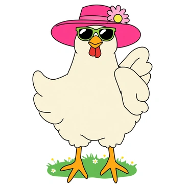 A chic chicken wearing a stylish hat and sunglasses