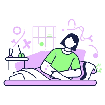 A person is lying on a treatment table, receiving acupuncture on their elbow. The individual has short hair and is dressed in a simple, light-colored top. Several thin, fine needles are delicately placed along the inner and outer parts of the elbow. In the background, there are soft, abstract shapes and outlines suggesting a tranquil atmosphere. A small table nearby holds a few acupuncture tools, and a calming light filters into the room, creating a sense of peace.