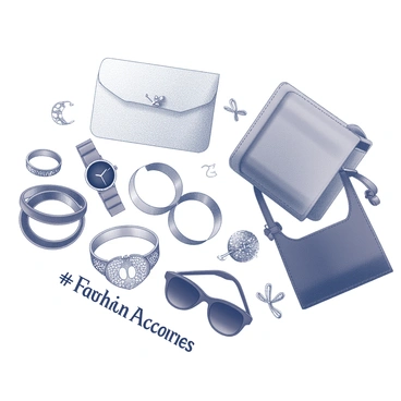 A collection of trendy accessories spread out on a table with the hashtag #FashionAccessories