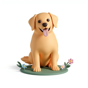 A medium-sized golden retriever dog, with a shiny coat and bright brown eyes, is sitting on a grassy patch. The sun is shining, highlighting its fur. The dog has its tongue playfully sticking out to the side, with a big, happy grin on its face. Its ears are perked up, and the tail is wagging, indicating its playful nature. A few colorful flowers dot the grass around it, adding to the cheerful atmosphere.