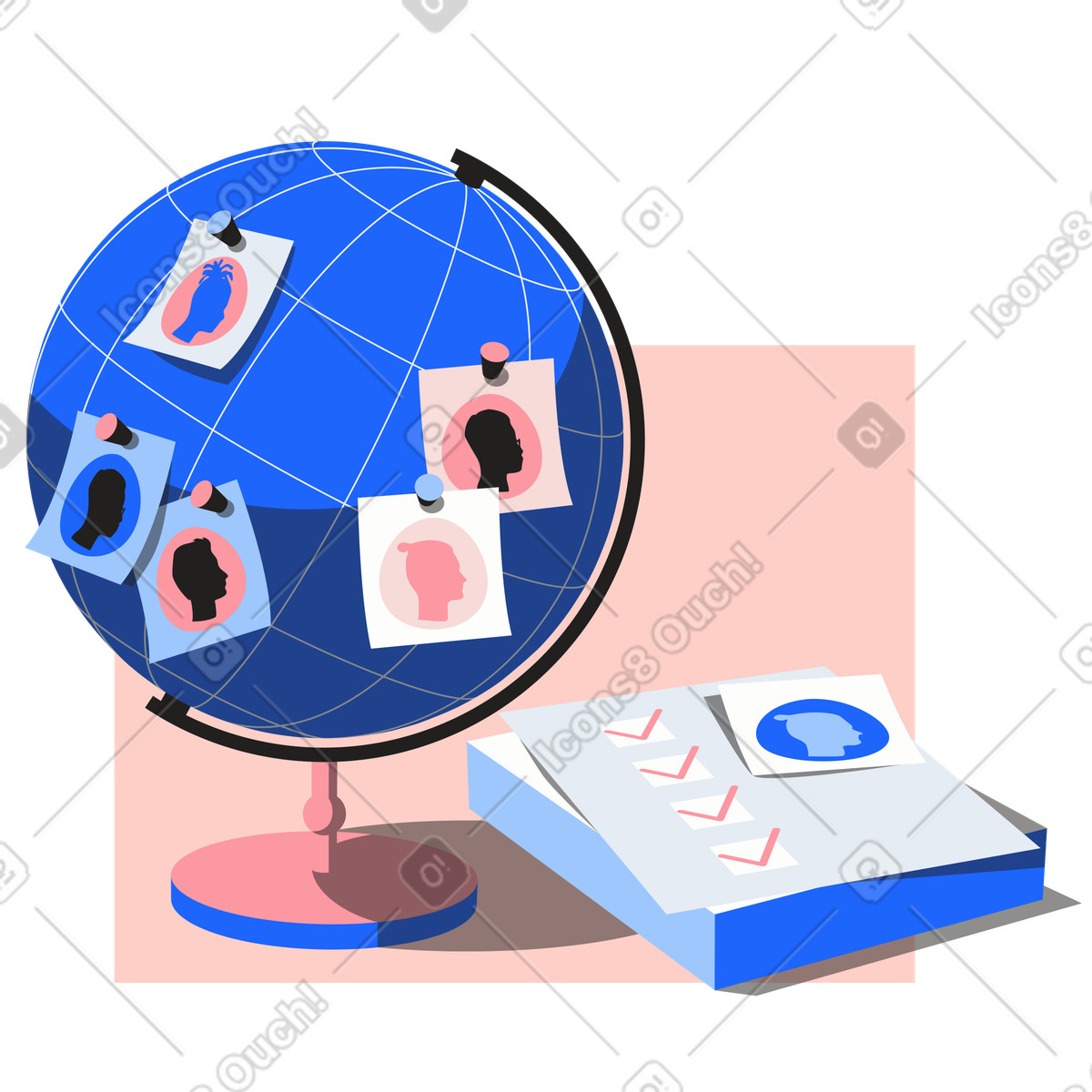 Illustration Recherche mondiale d'un candidat à un emploi dans le style Editorial télécharger aux formats PNG, SVG