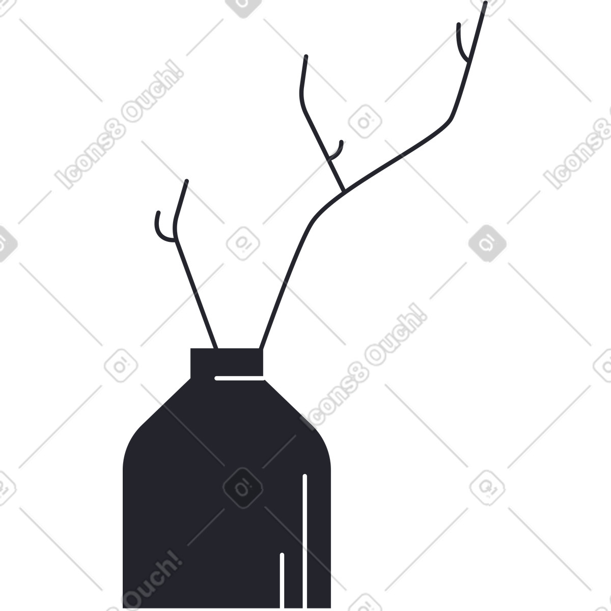 Black vase with two branches illustration in Grapy style download in PNG, SVG
