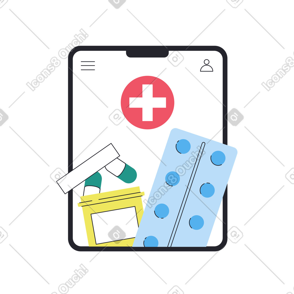 Illustration Application médicale sur tablette dans le style Boba à télécharger aux formats PNG, SVG