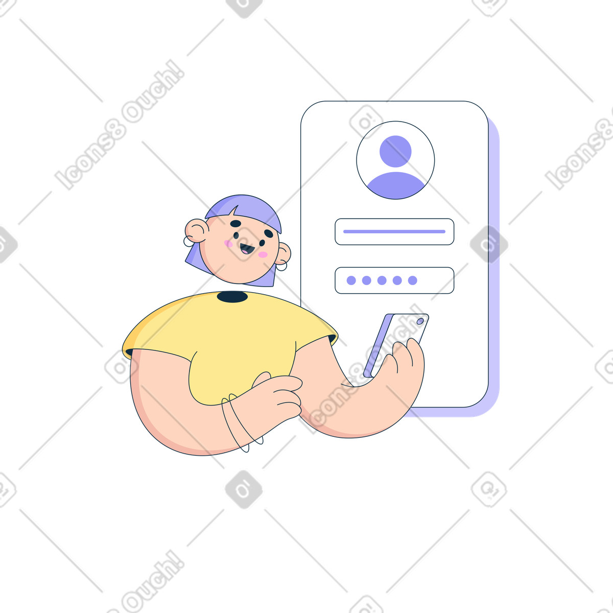 Ilustración Woman enters the password from her account en estilo Bubble gum a descargar en PNG y SVG