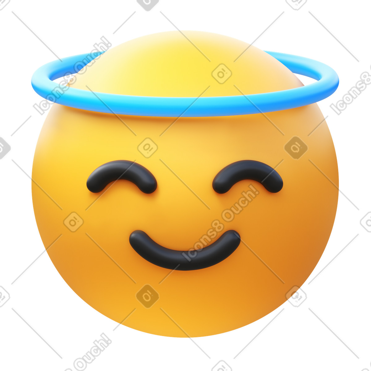 3D Fluency スタイルの ハローの絵文字が付いた笑顔 のイラストをPNG、SVG形式でダウンロード