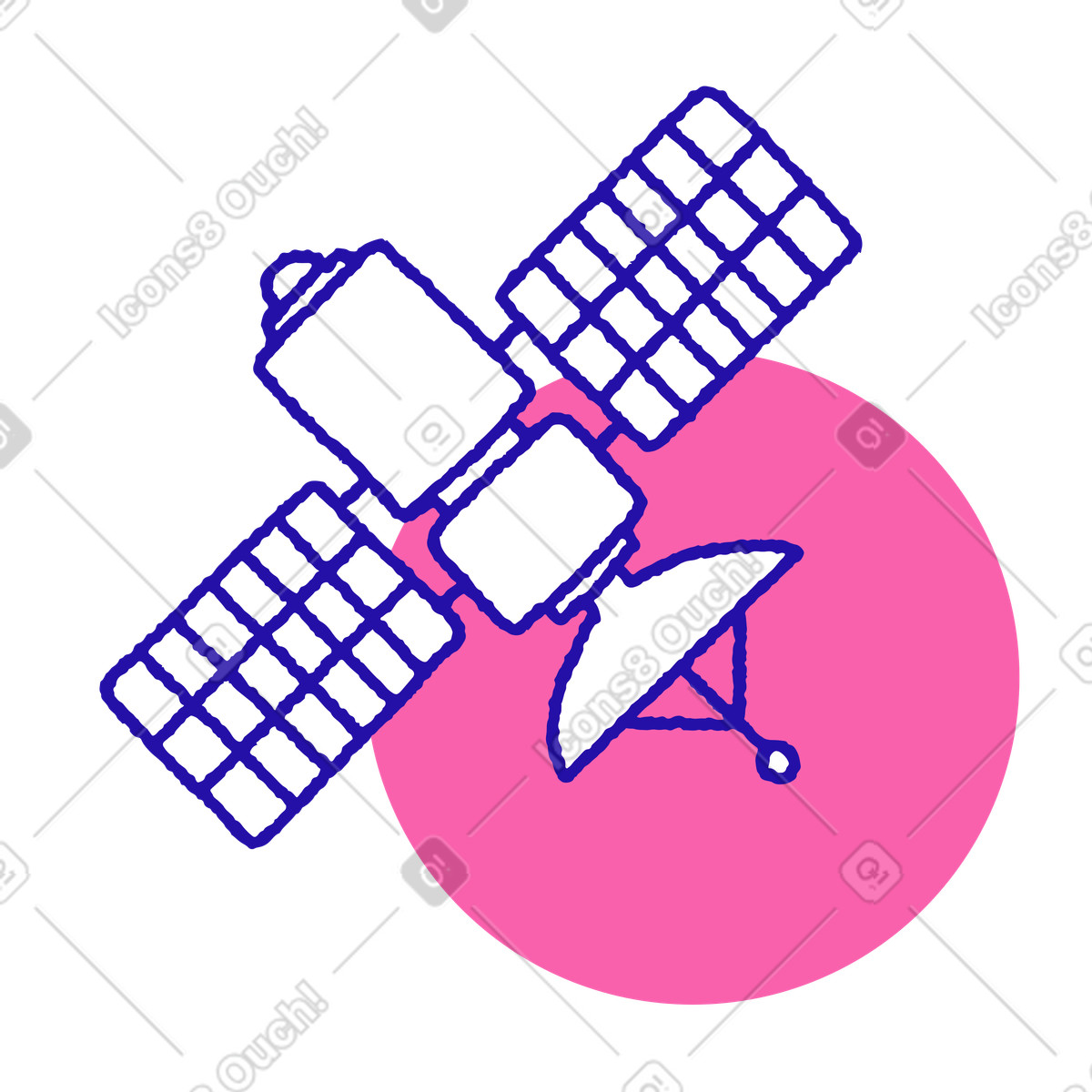 Illustration Système de satellites en orbite autour d'un objet astronomique dans le style Whimsy à télécharger aux formats PNG, SVG