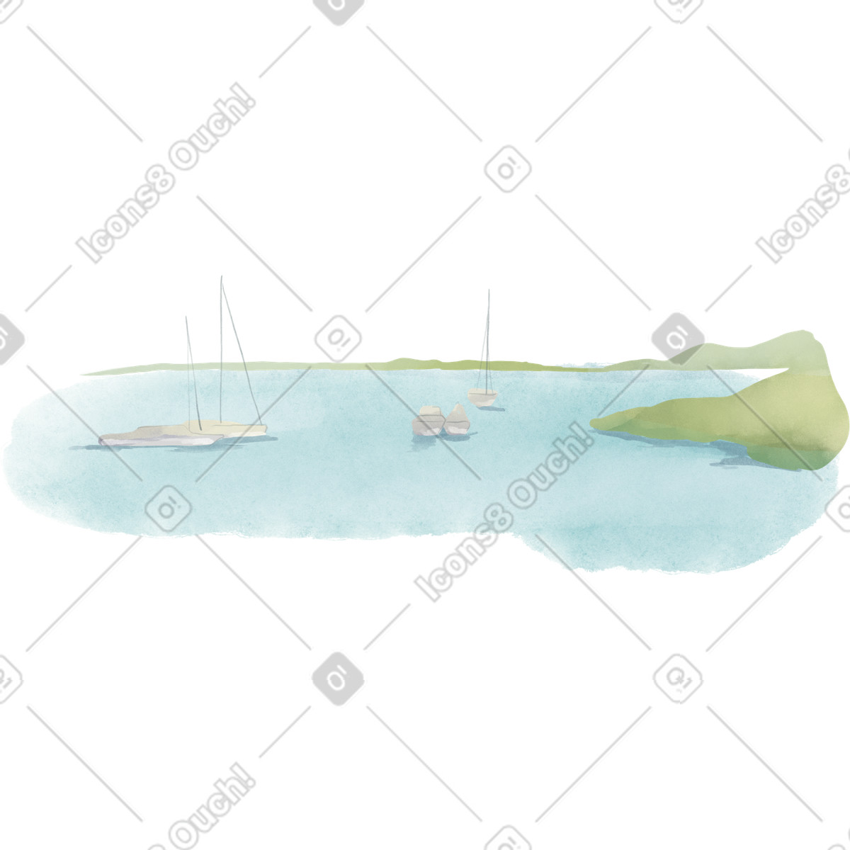 Sea ​​with mountains illustration in PNG, SVG