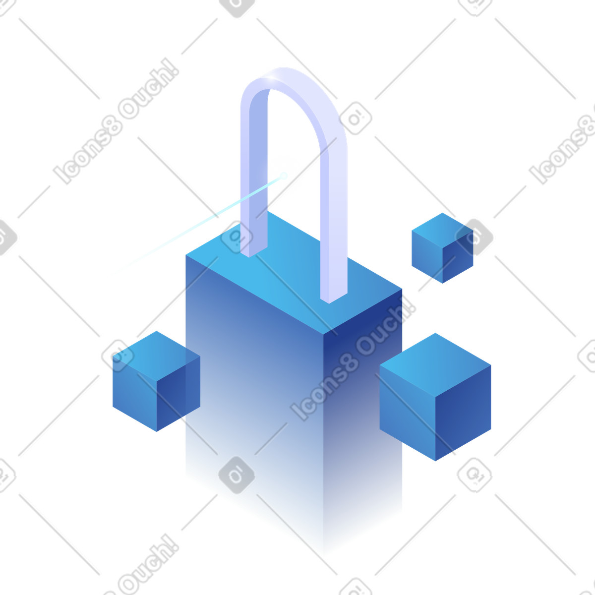 Quantum 스타일의 플로팅 큐브를 이용한 디지털 게이트웨이, 온라인 인증 및 보안 액세스 일러스트레이션 PNG, SVG 다운로드
