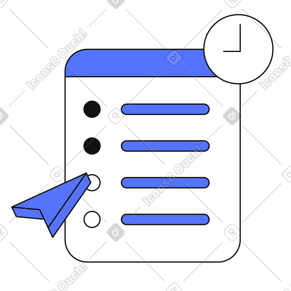 Illustration Online form deadline reminder with clock indicating time sensitive submission dans le style Main à télécharger aux formats PNG, SVG