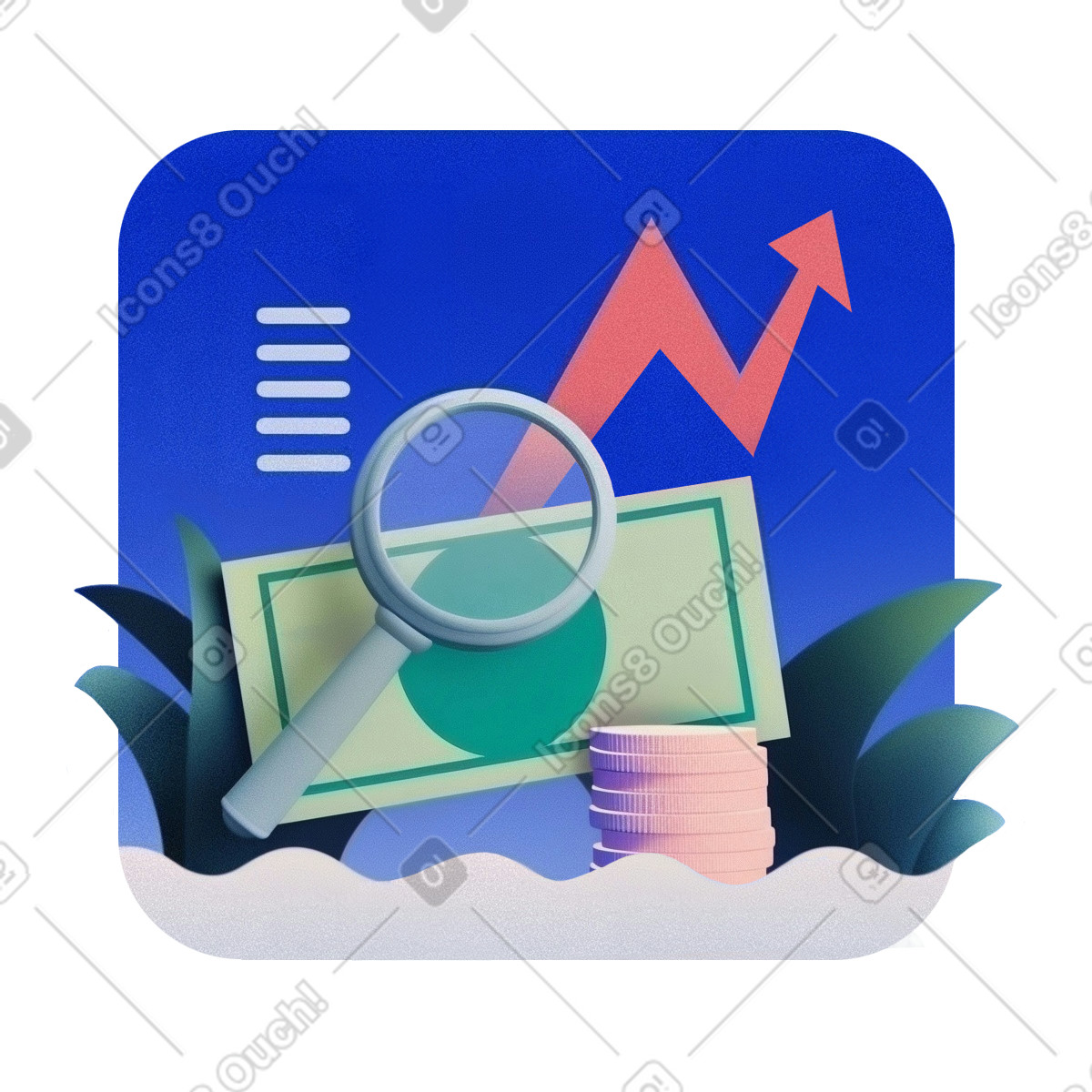 Illustration Analyse détaillée des dépenses et de l'audit financier à la loupe dans le style Grainy télécharger aux formats PNG, SVG