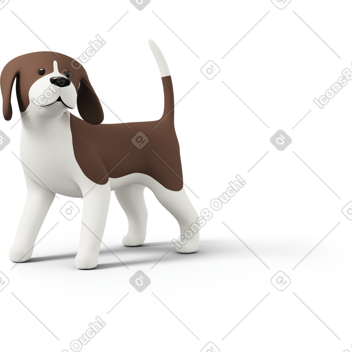 3D Casual life 스타일의 Front view of a beagle dog looking aside 일러스트레이션 PNG, SVG 다운로드