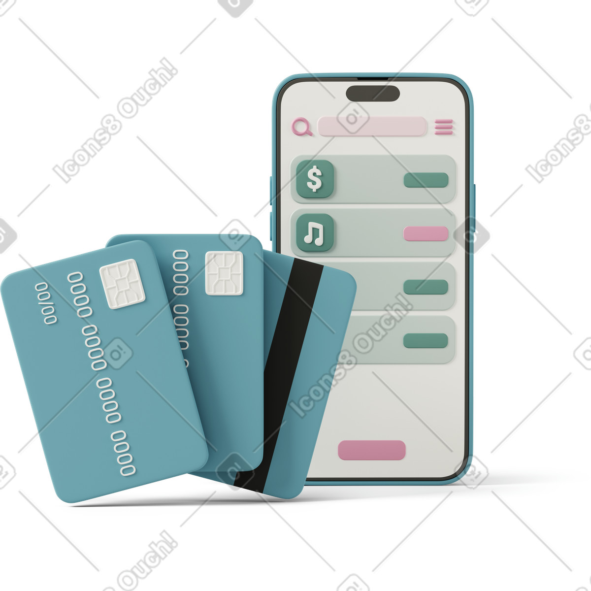 Ilustração de Phone and creditcard em no estilo 3D Casual life para baixar em PNG, SVG