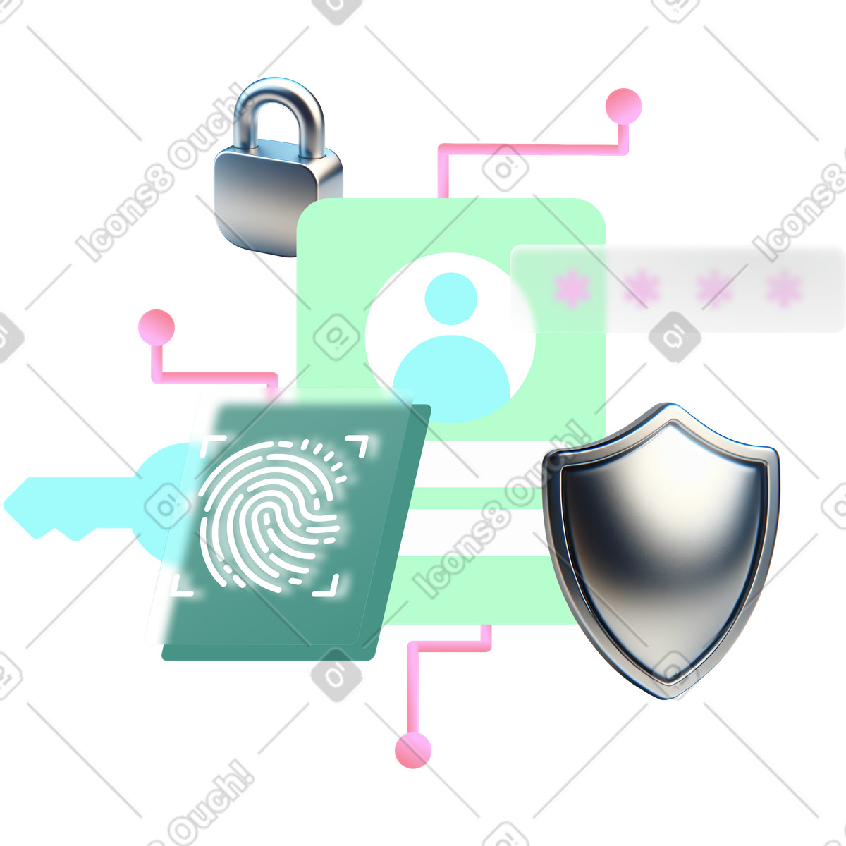 Chromed 스타일의 Cyber shield protecting digital data with strong password 일러스트레이션 PNG, SVG 다운로드