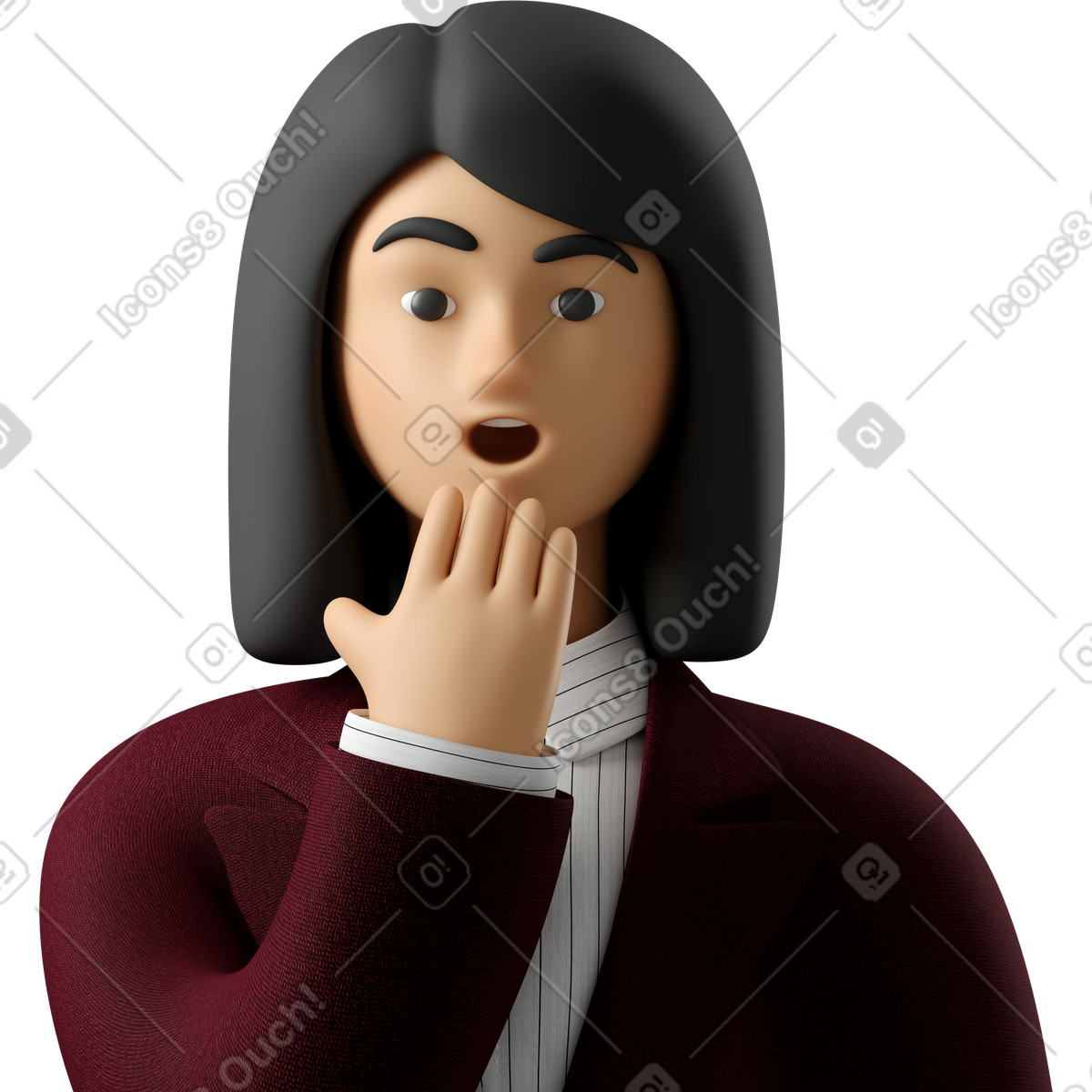 Illustration Close up of astonished businesswoman in red suit dans le style 3D Business à télécharger aux formats PNG, SVG