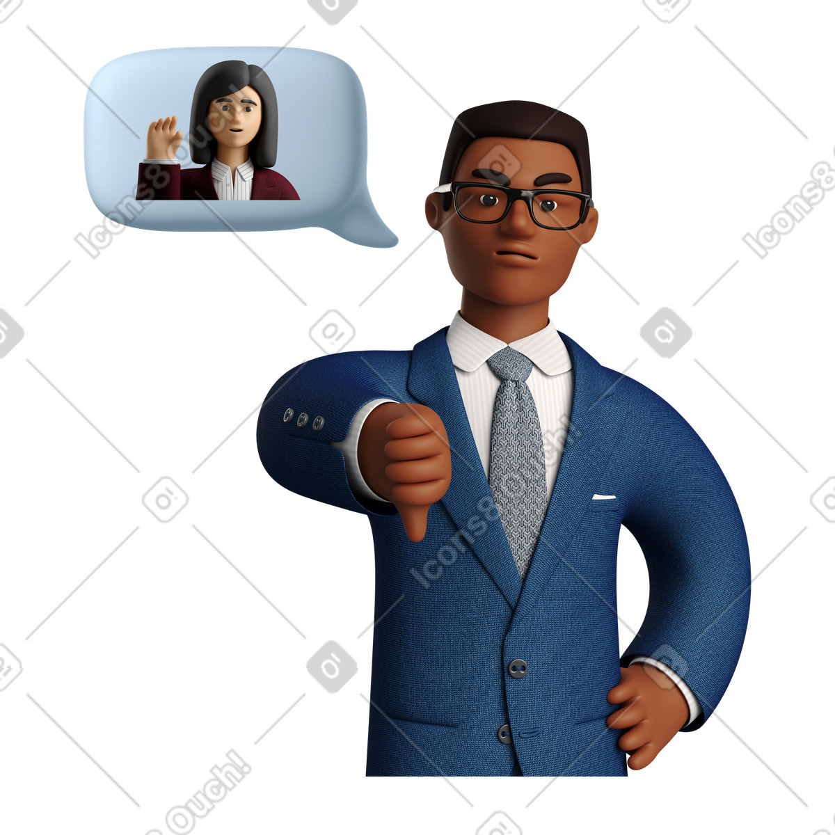 3D Business スタイルの 悪い候補者に親指を下ろすビジネスマン のイラストをPNG、SVG形式でダウンロード