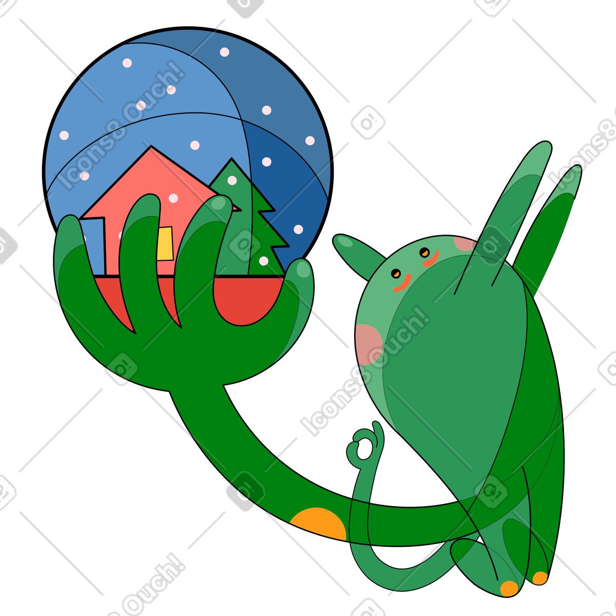 下载 Surr 风格的 角色看着冬季雪花玻璃球 插画，支持 PNG、SVG 格式