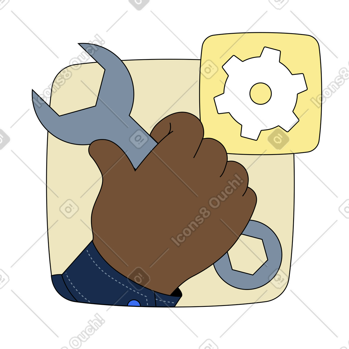 Settings icon with maintenance tools illustration in Kindy style download in PNG, SVG