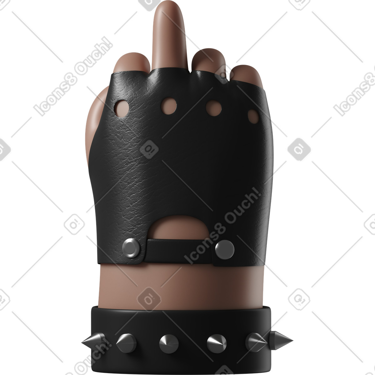 Ilustración Mano de piel marrón rockero en guante cuero que muestra un dedo medio estilo 3D Hands Fun&Wild a descargar PNG y SVG