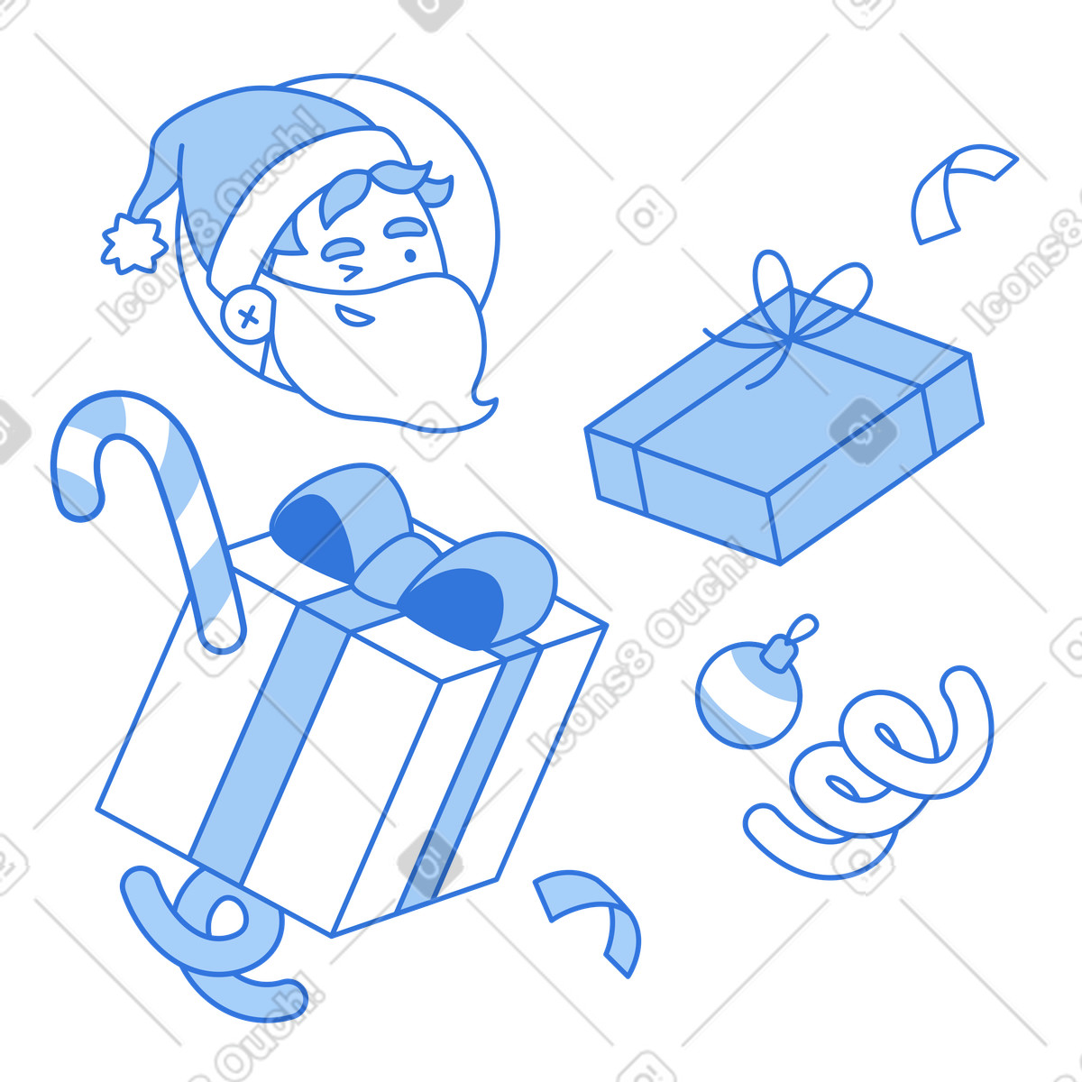 Mann mit weihnachtsmütze und weihnachtsgeschenkboxen-Illustration im Sky-Stil als Download in PNG, SVG