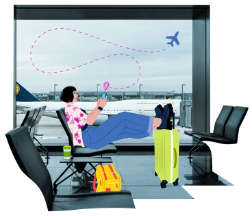 A person relaxing in an airport lounge - Everyday style illustration