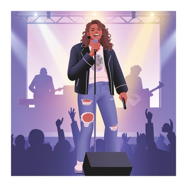 A lead singer belting out a song passionately during a live performance