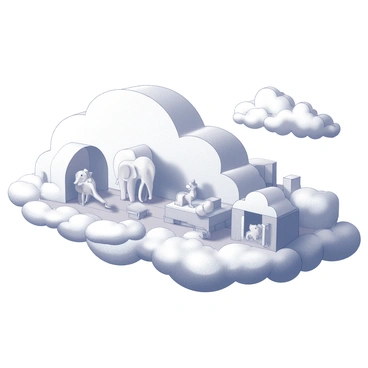 A cloud-shaped zoo with animals made of clouds inside floating enclosures