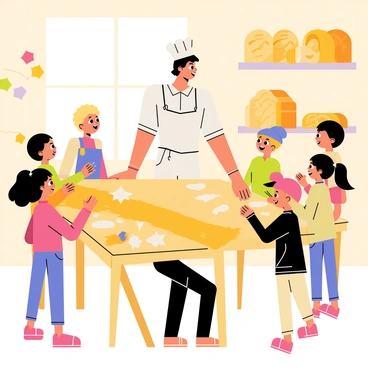 A boulanger teaching children how to shape dough into fun forms