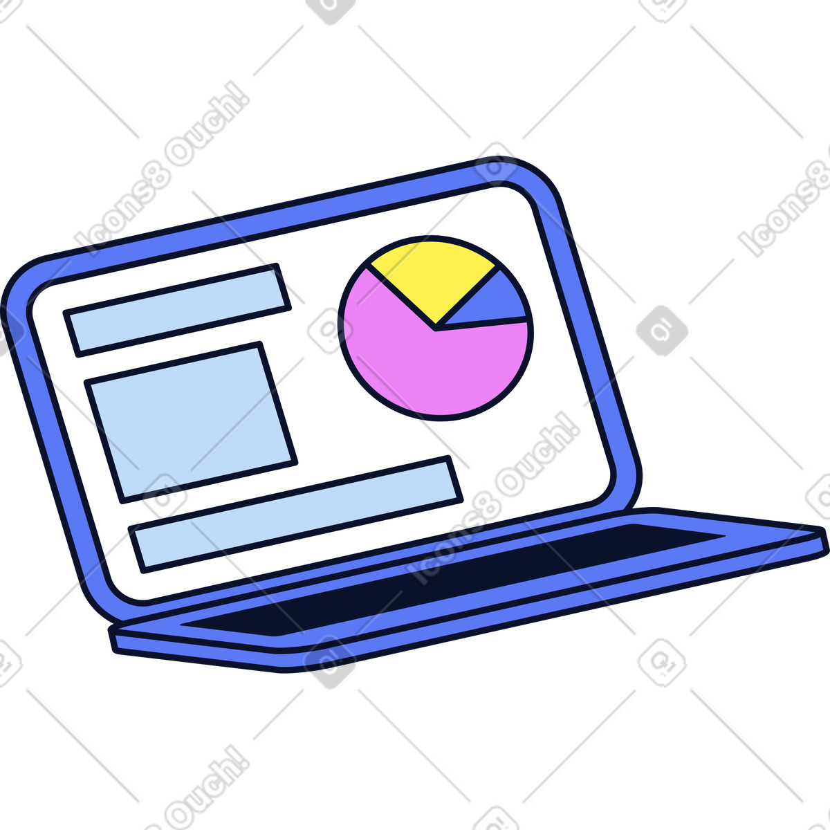 Ilustração de Laptop com texto e gráfico pizza em no estilo Flexy para baixar em PNG, SVG