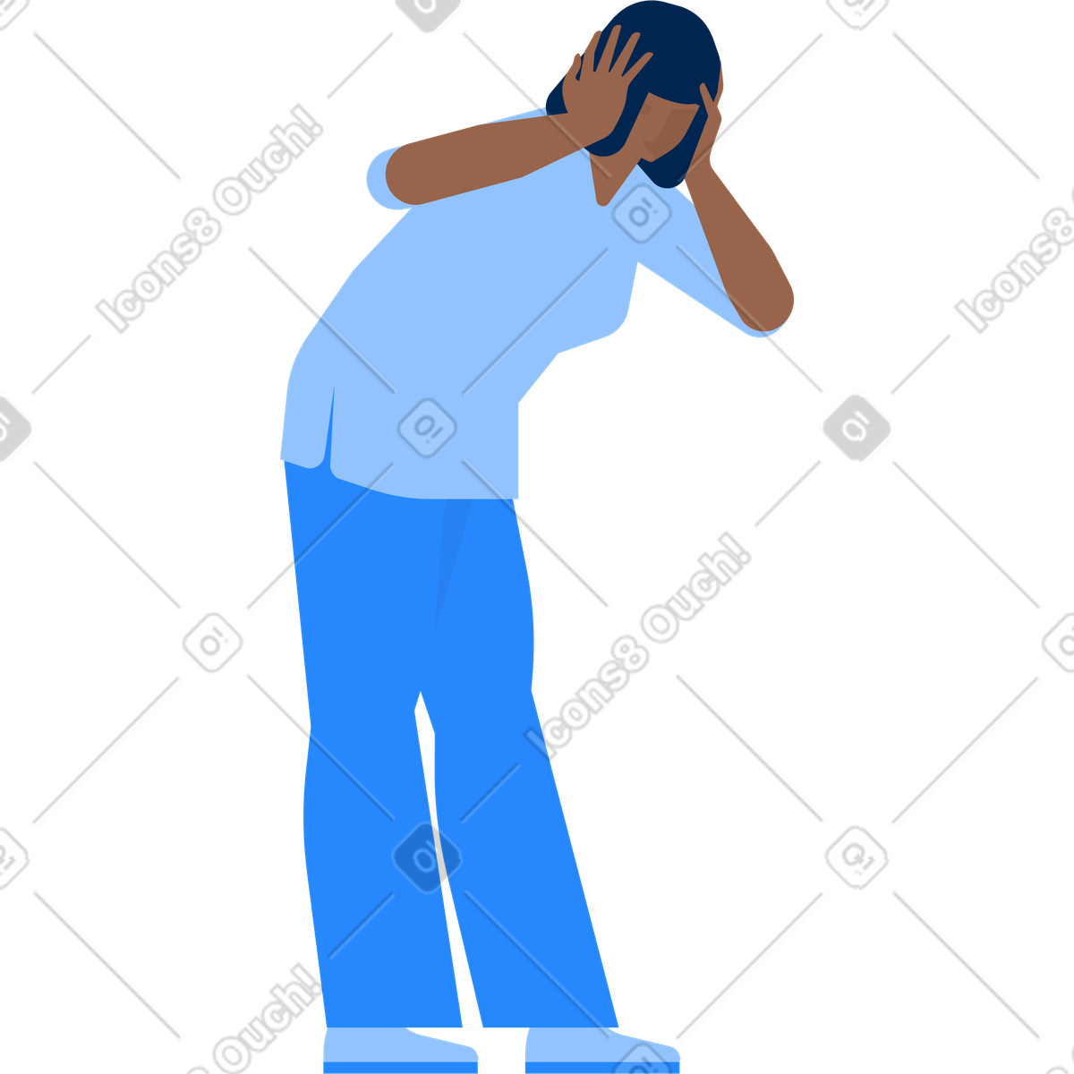 Ilustración Mujer está de pie con la cabeza entre ambas manos en estilo Urban a descargar en PNG y SVG