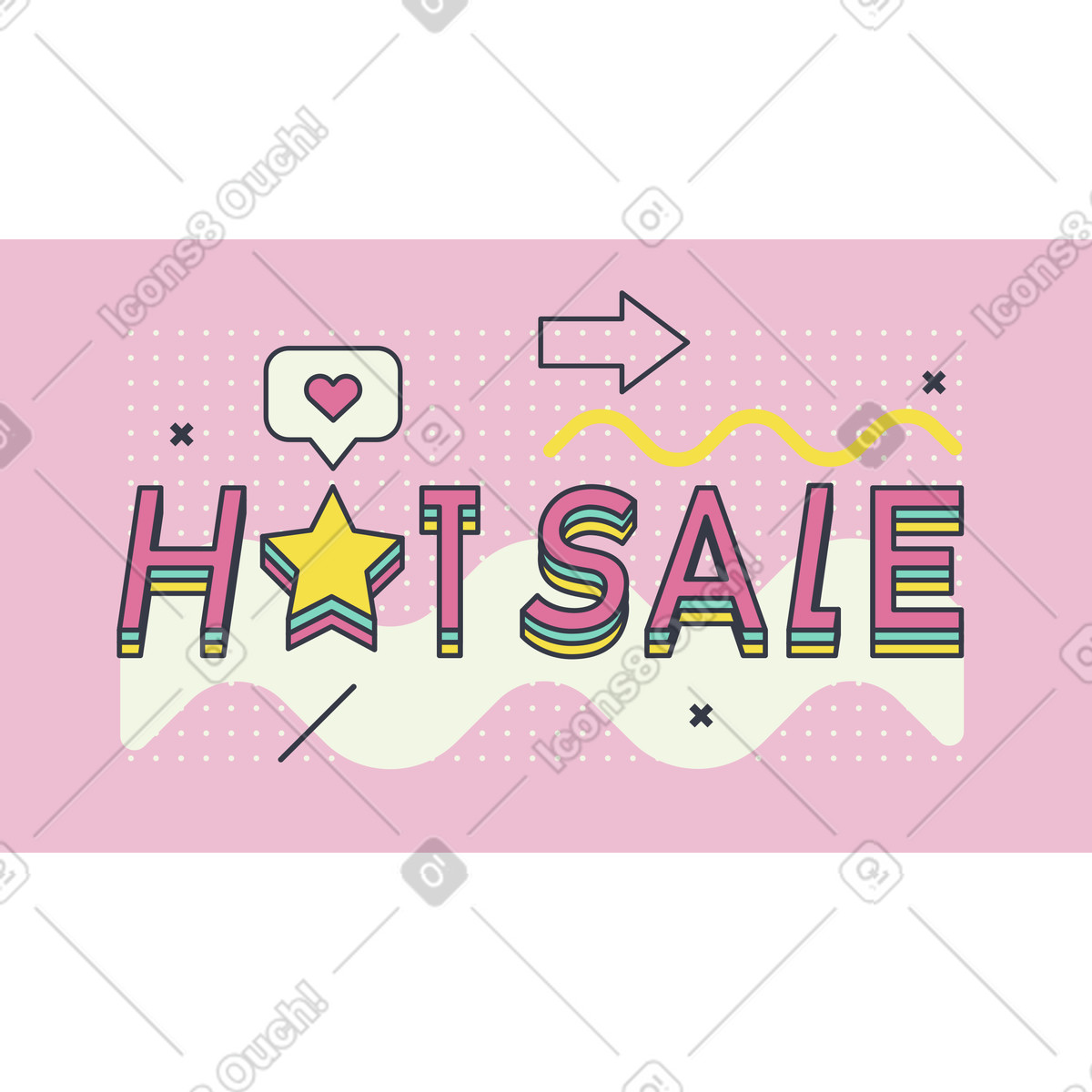 Ilustración Letras de venta caliente con estrella amarilla. en estilo Abstract a descargar en PNG y SVG