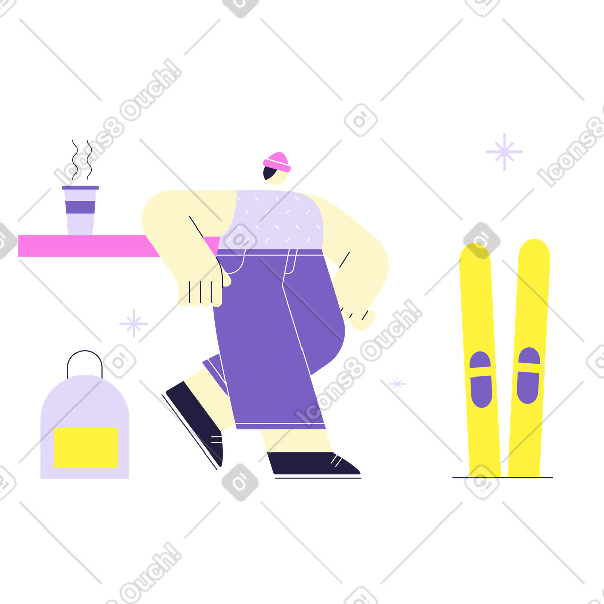 Иллюстрация Мужчина готовится к походу в горы в PNG и SVG