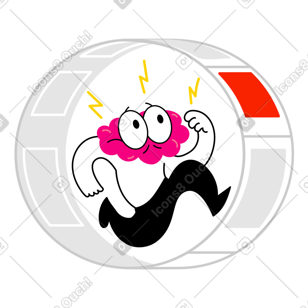 Illustration animée Personnage dans une roue de hamster représentant le défilement du destin style Giggle à télécharger aux formats GIF, Lottie (JSON), AE