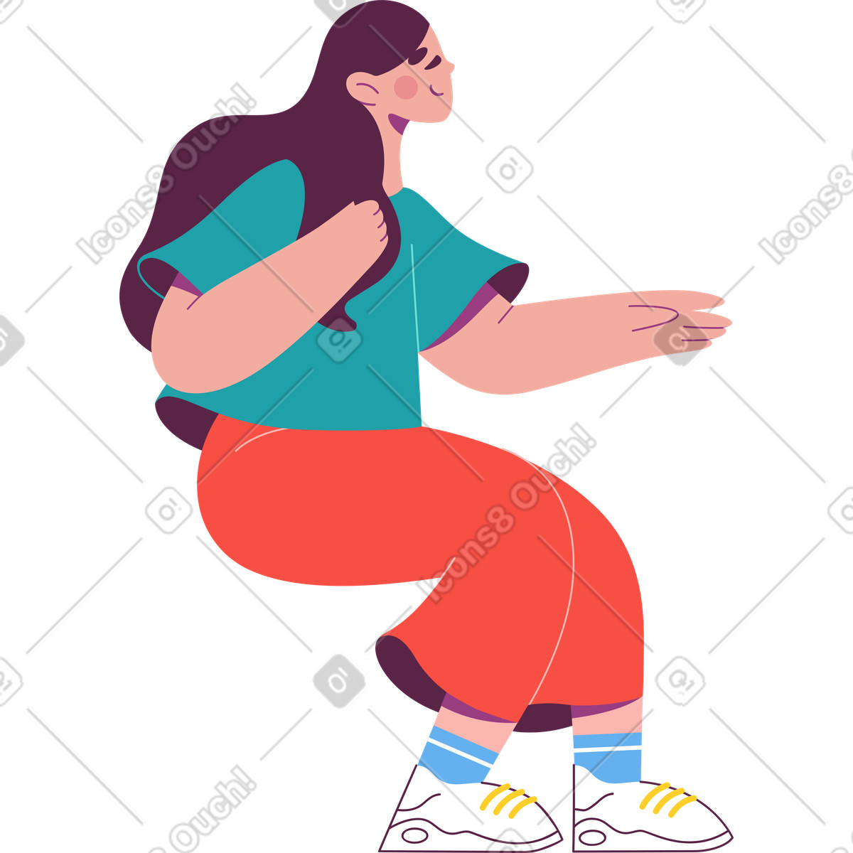 Seated woman stroking her hair illustration in Sammy style download in PNG, SVG