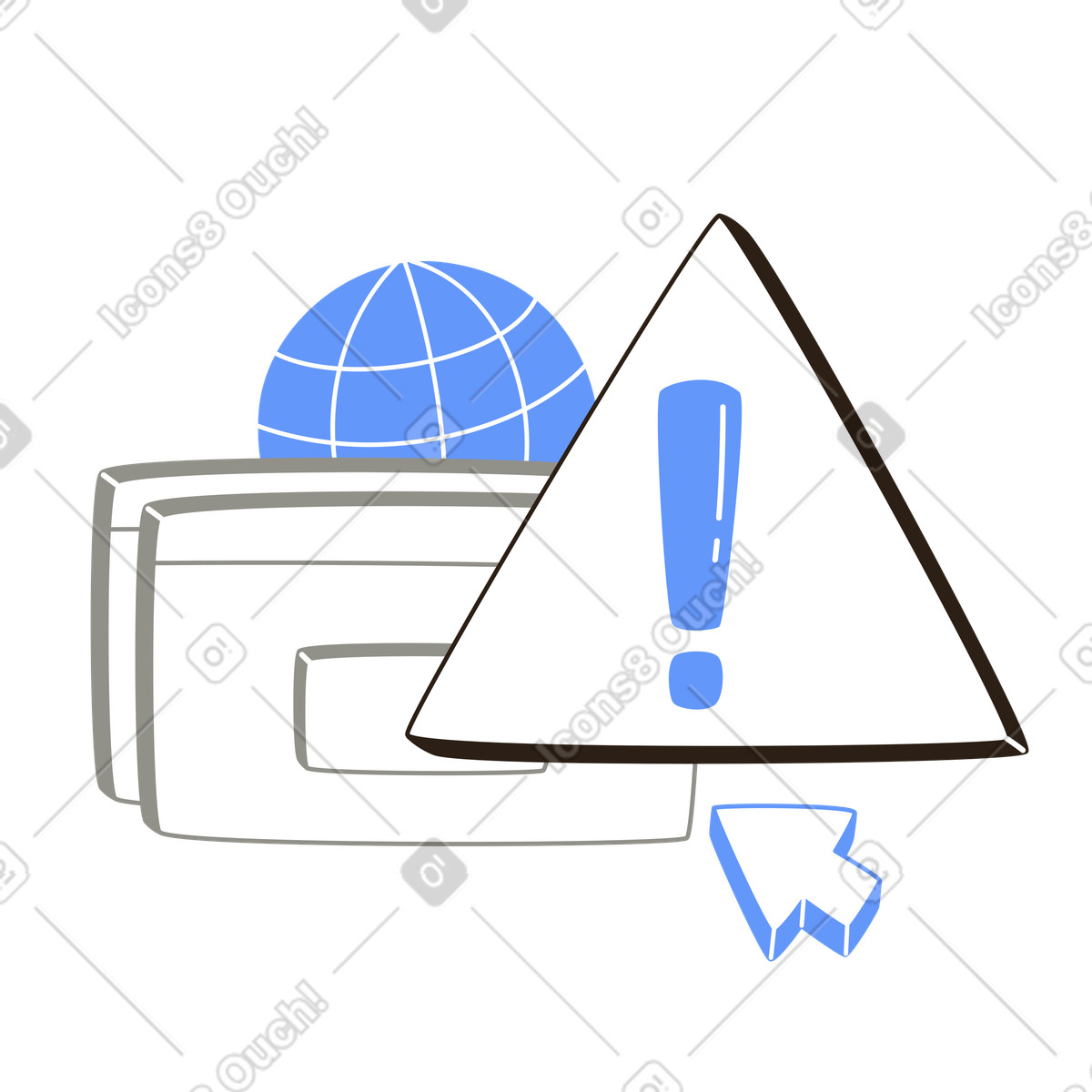 Ventana emergente de advertencia del navegador con signo de exclamación, notificaciones y alertas del sistema illustration in PNG, SVG
