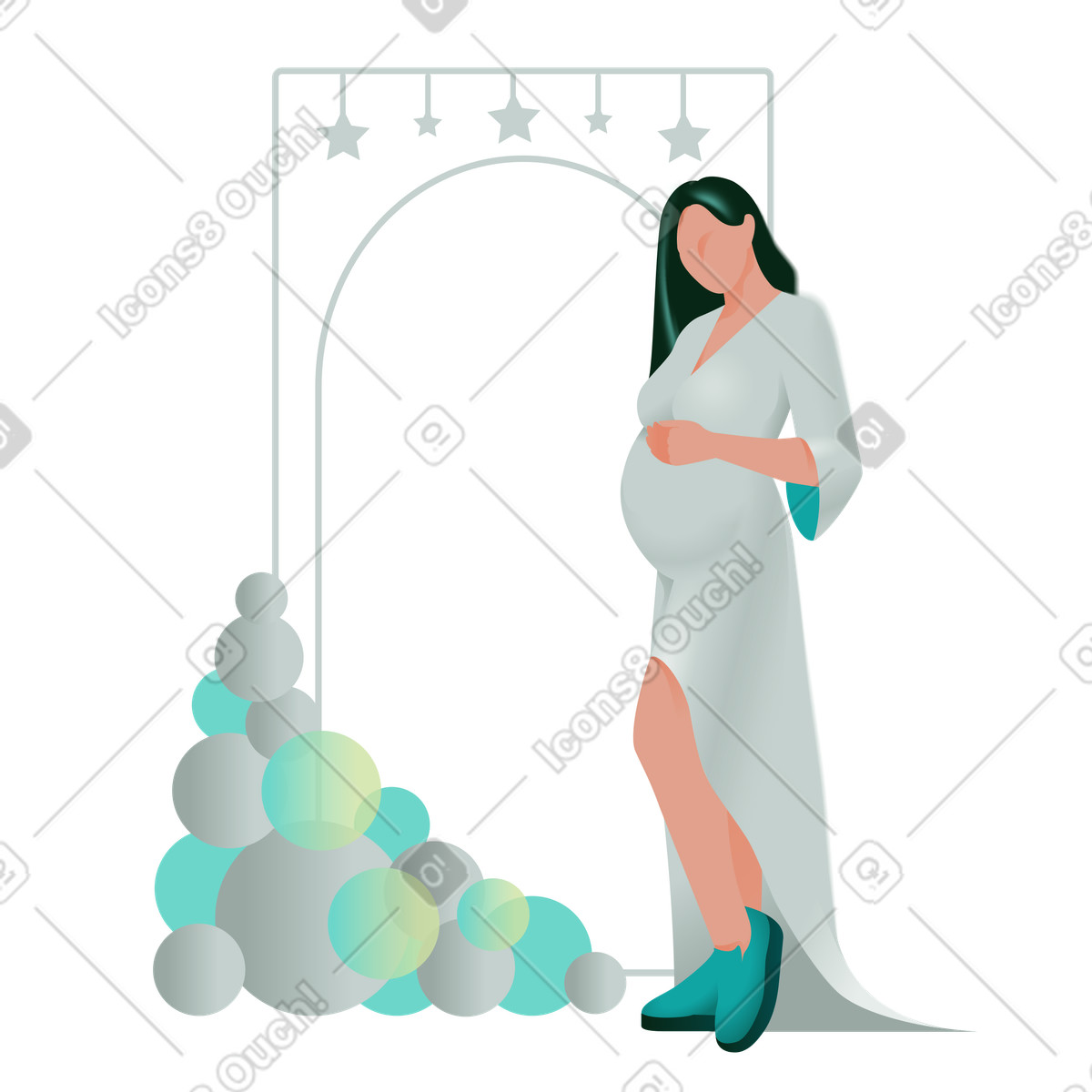 Office 스타일의 Mother-to-be at festive backdrop with stars, Celebration of pregnancy or baby shower 일러스트레이션 PNG, SVG 다운로드