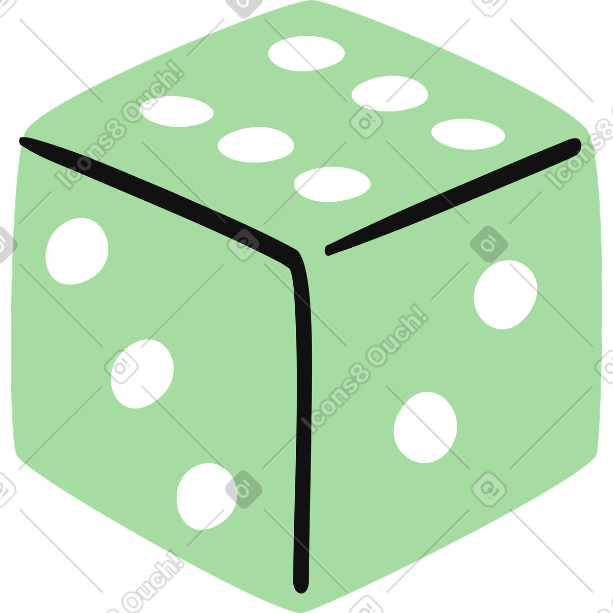 Ilustración Dice single green die with white pips for board games en estilo Organic a descargar en PNG y SVG
