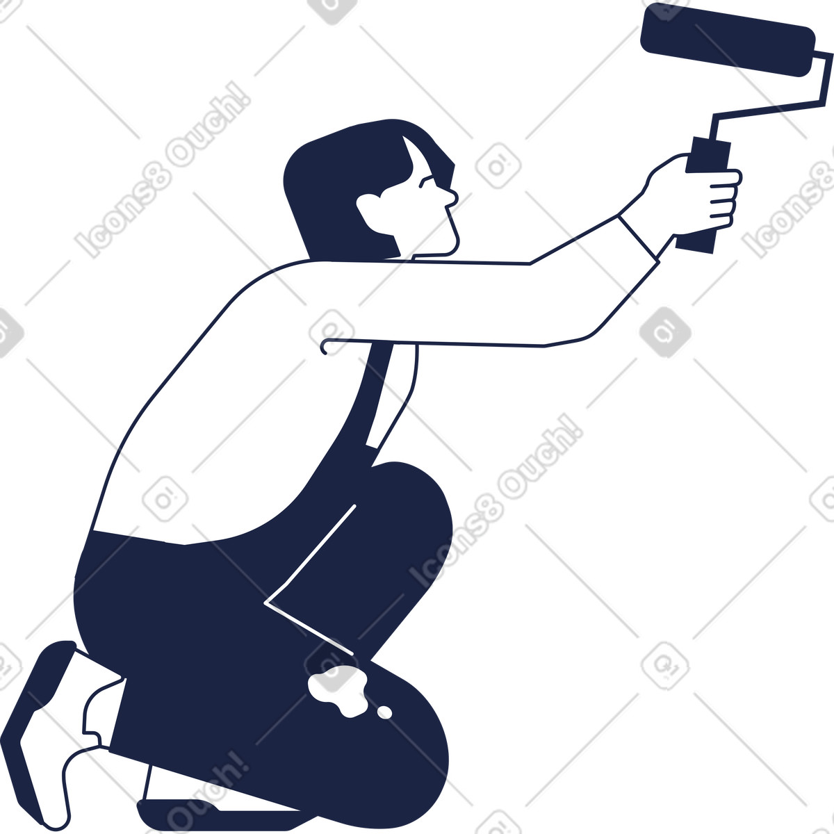 Painter sits on one knee using a roller illustration clipart for painting graphics