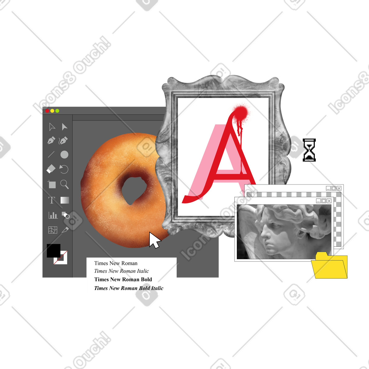 Creating a design with photo, illustrations and lettering illustration in Jumble style download in PNG, SVG