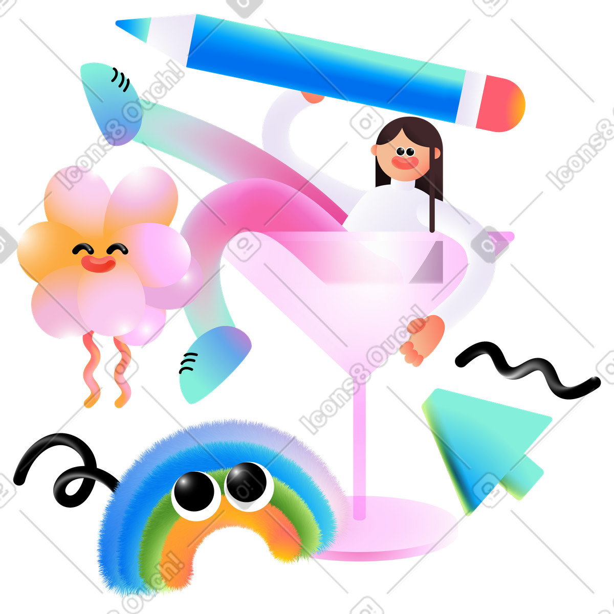 Woman getting creative and relaxing illustration in Puffy style download in PNG, SVG