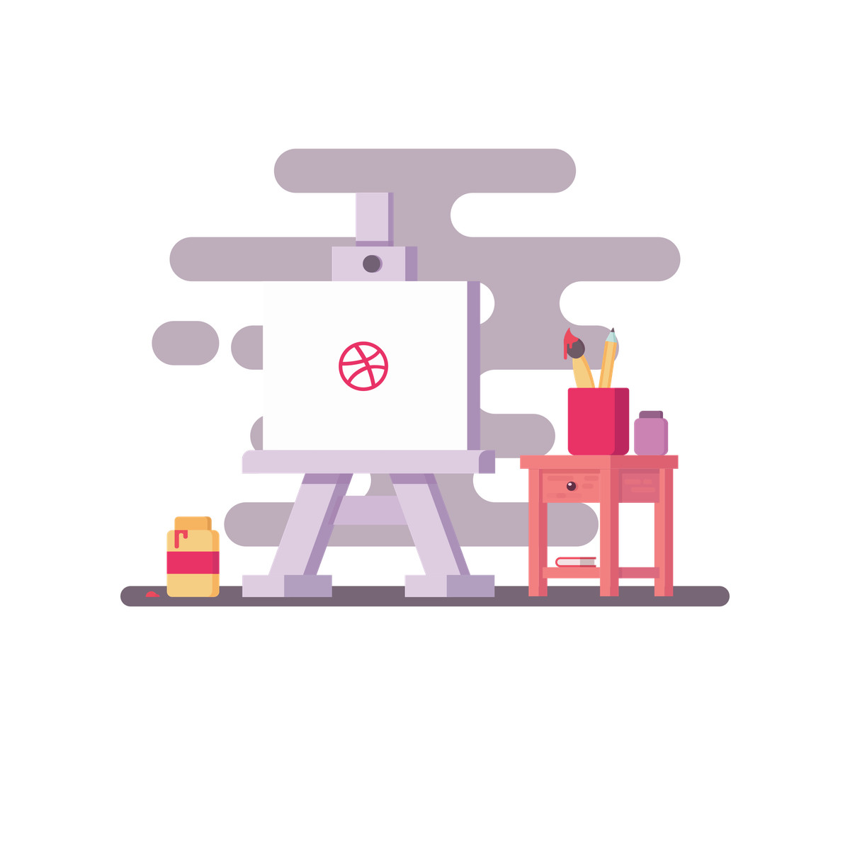 Ilustración Easel with canvas and art supplies, creative studio environment en estilo Gummy a descargar en PNG y SVG