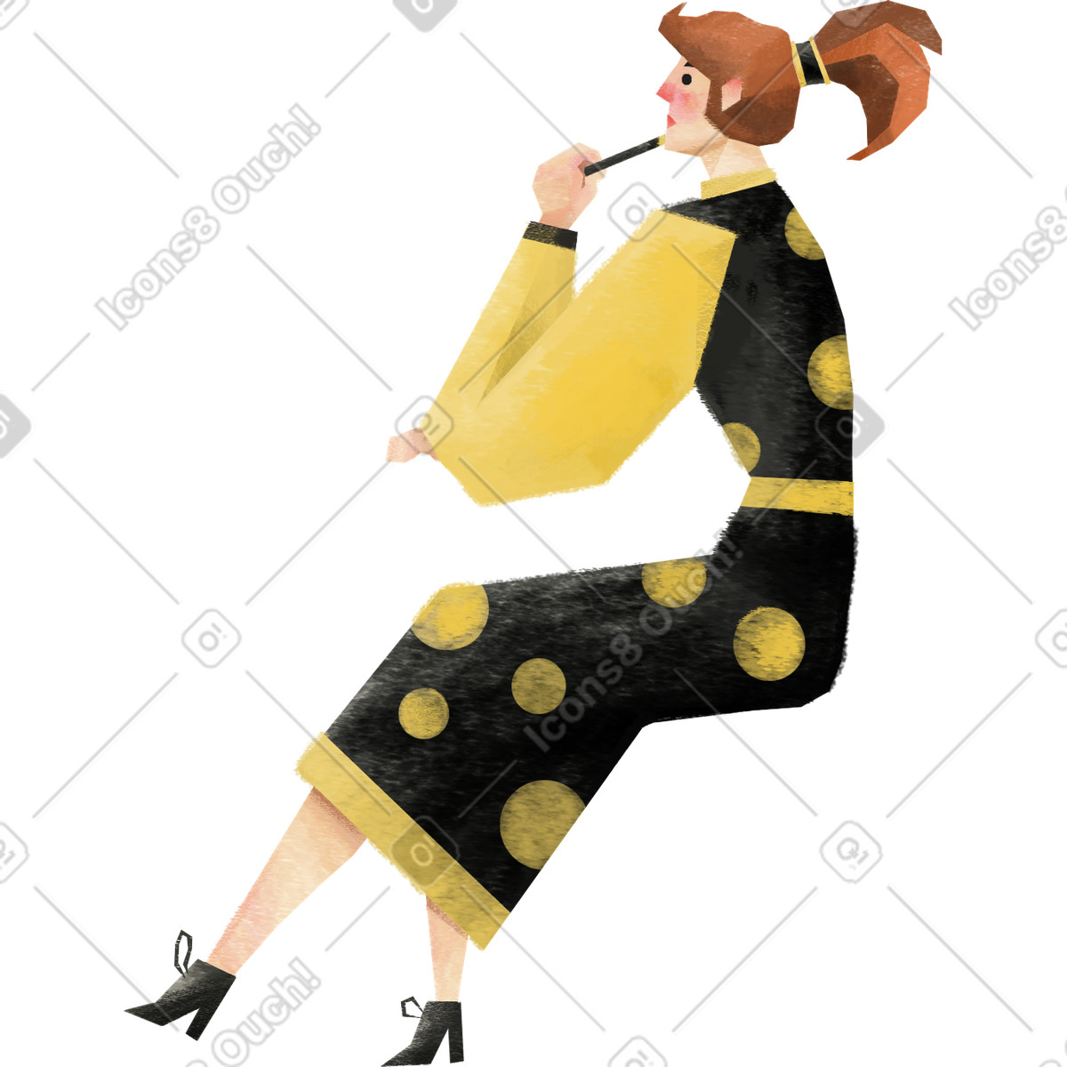 Thinking person in black dress with yellow polka dots illustrazione stile Family scarica PNG, SVG