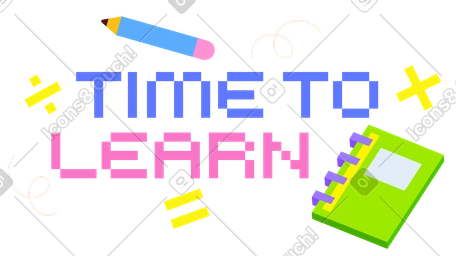 Lettrage time to learn avec crayon, bloc-notes et allumettes PNG, SVG