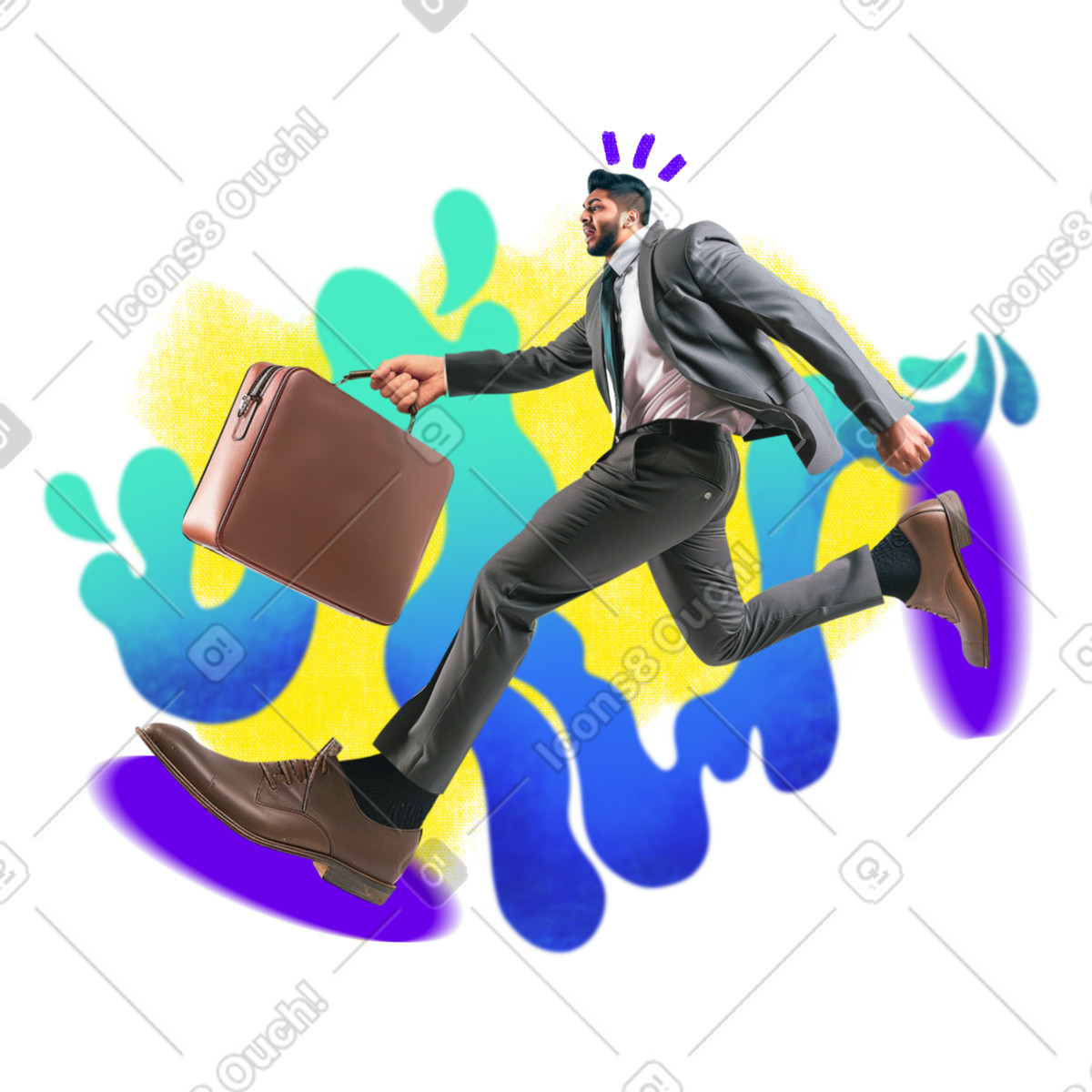 Illustration Homme d'affaires en costume courant avec une mallette dans le style Energy à télécharger aux formats PNG, SVG
