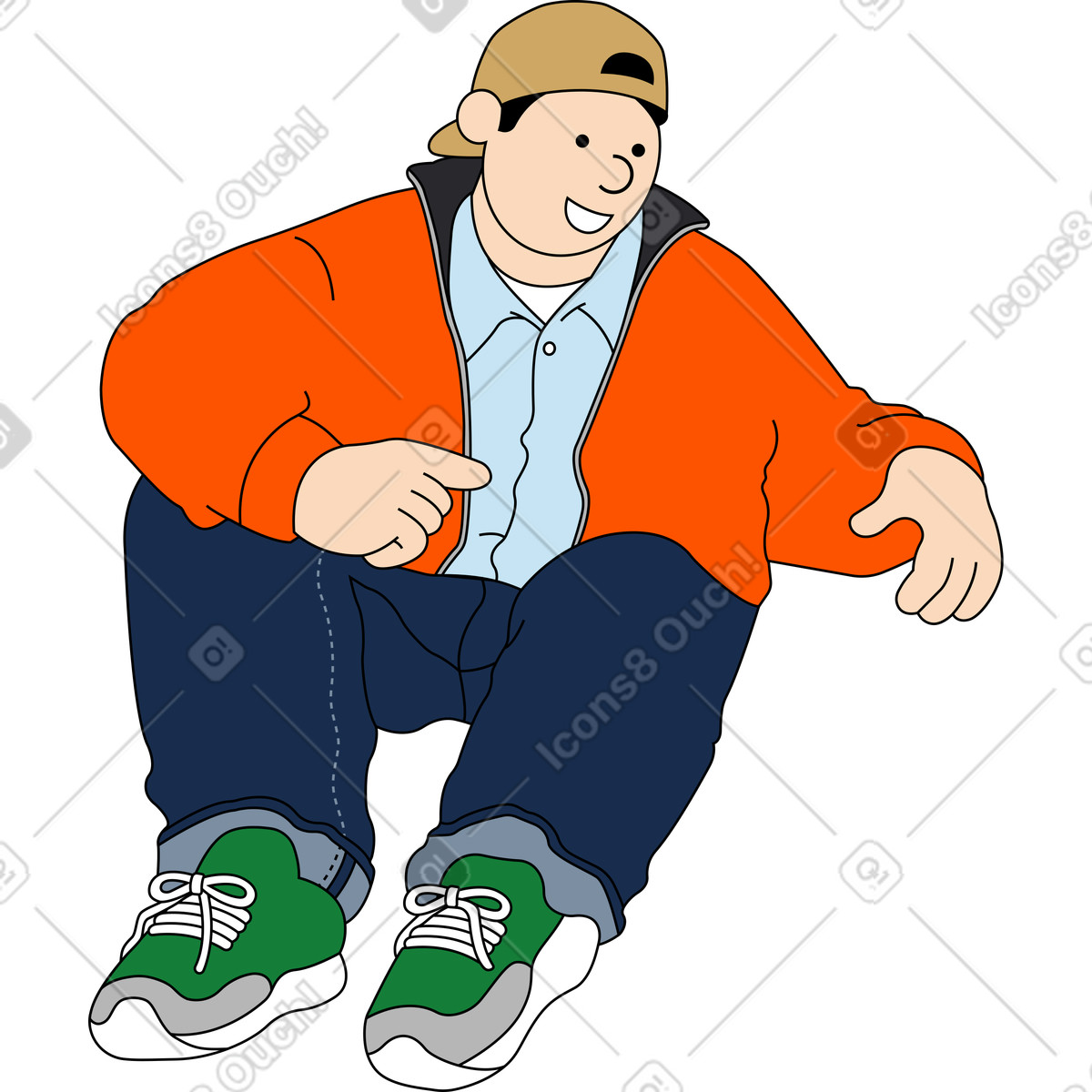Young man sitting and hugging illustration in Kindy style download in PNG, SVG
