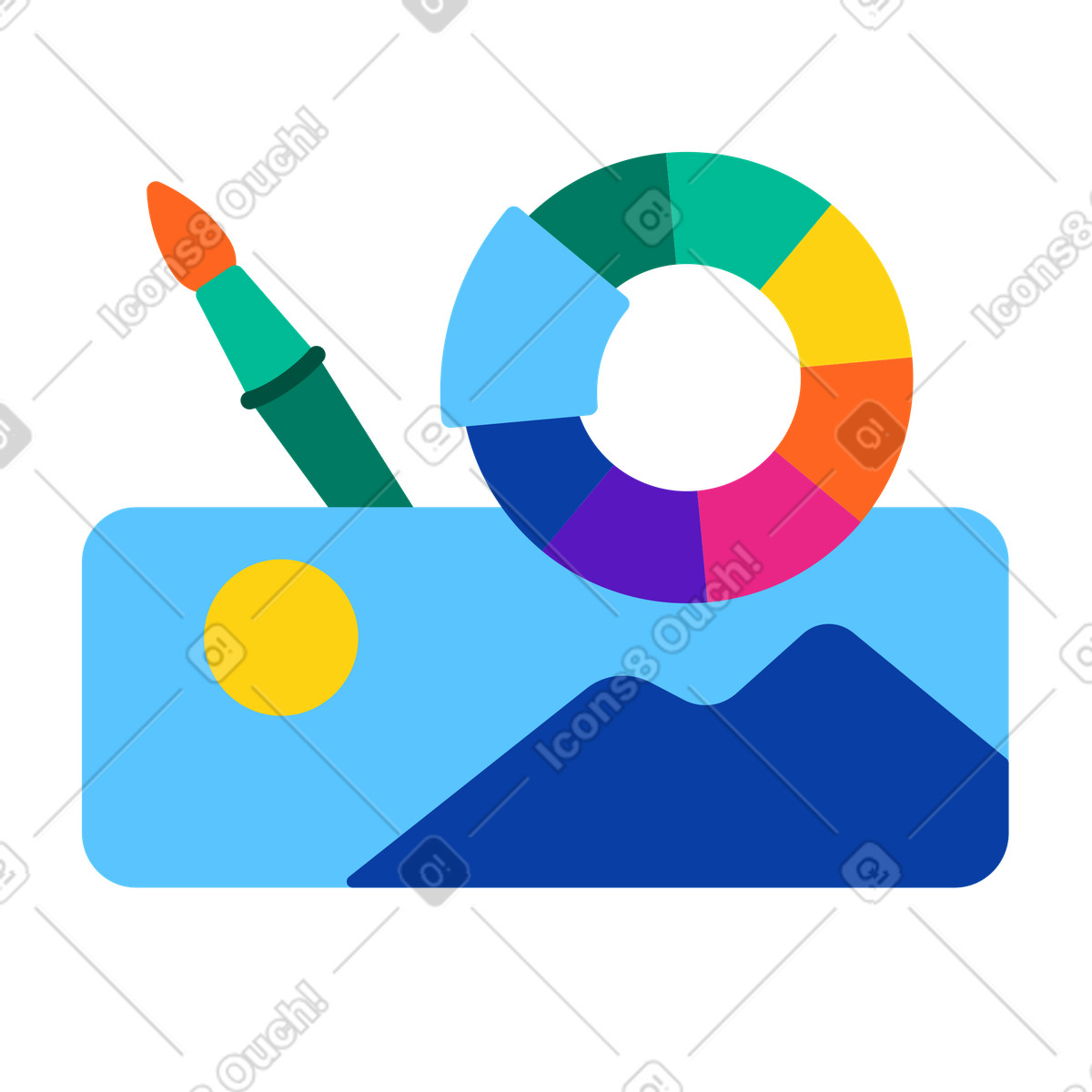 Image with color wheel and brush illustration in Active style download in PNG, SVG