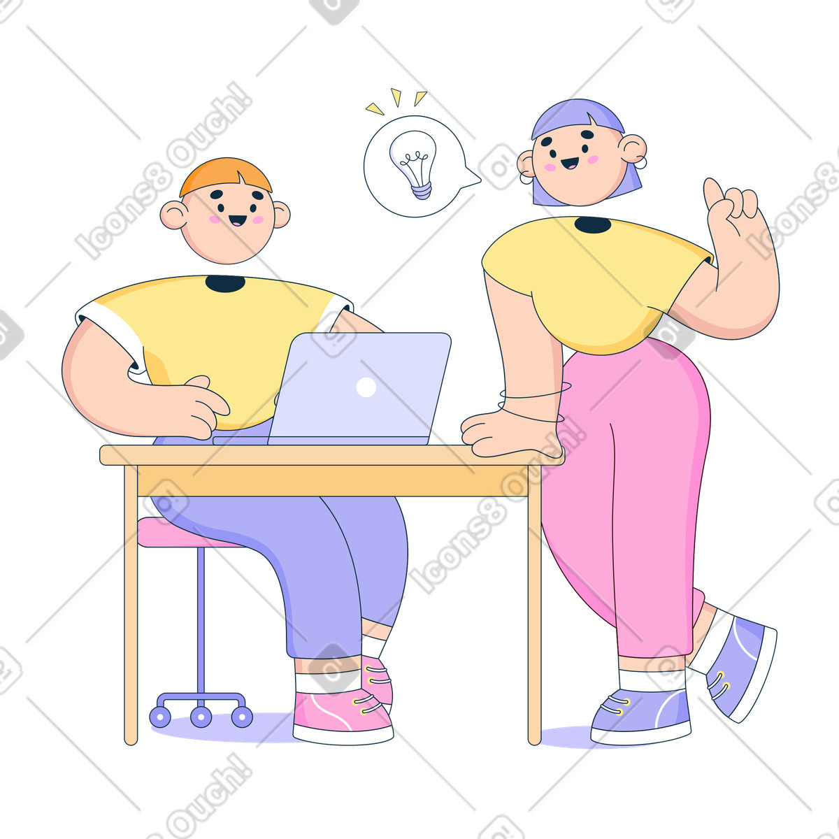 下载 Bubble gum 风格的 同事们在办公室集思广益 插画，支持 PNG、SVG 格式