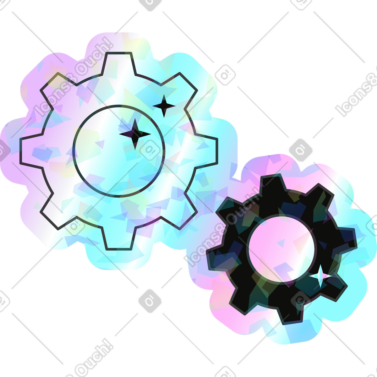 Holostickers スタイルの Gears のイラストをPNG、SVG形式でダウンロード