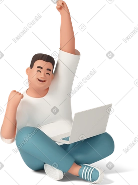 Joyful man holding laptop celebrating success PNG, SVG