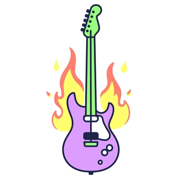 An electric guitar is positioned upright, with its body facing forward. The guitar has a sleek design and shiny finish. Flames appear to be rising around the guitar, curling upwards in vibrant shapes. The flames have a dynamic quality, creating an impression of movement as they encircle the instrument. The background remains simple, allowing the focus to remain on the guitar and the enveloping flames.